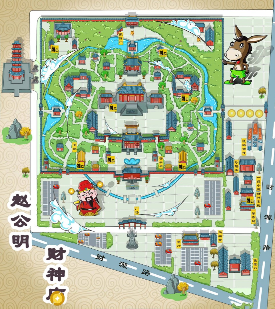 沁水寺庙类手绘地图